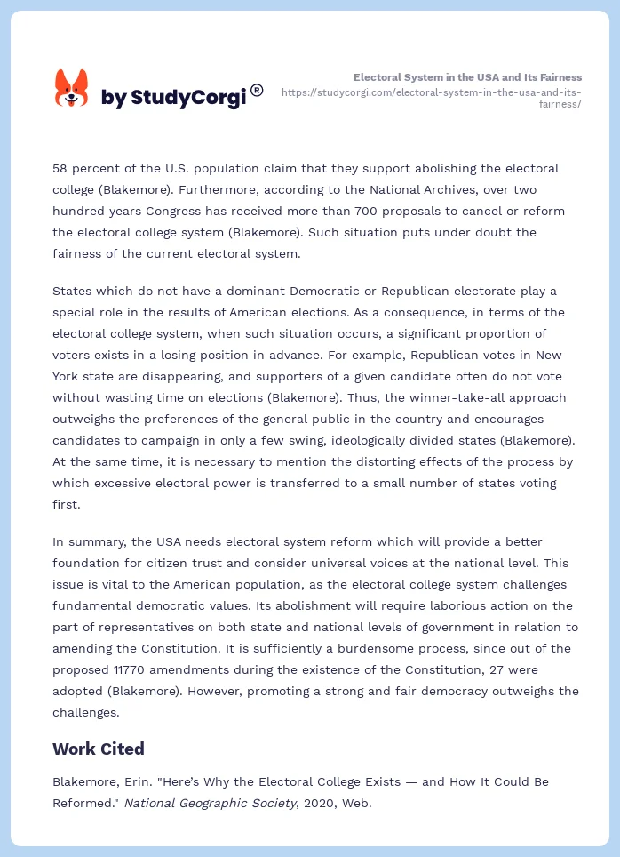 Electoral System in the USA and Its Fairness. Page 2