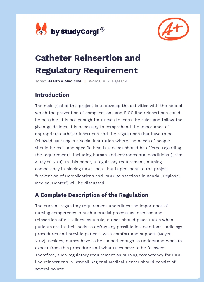 Catheter Reinsertion and Regulatory Requirement. Page 1