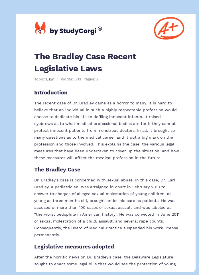 The Bradley Case Recent Legislative Laws. Page 1