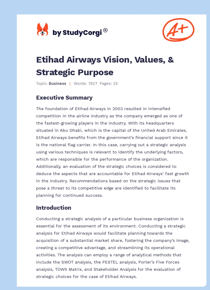 Etihad Airways Vision, Values, & Strategic Purpose. Page 1