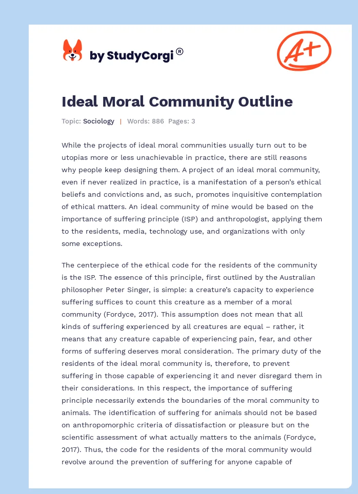 Ideal Moral Community Outline. Page 1