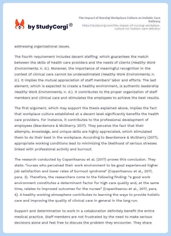 The Impact of Nursing Workplace Culture on Holistic Care Delivery. Page 2