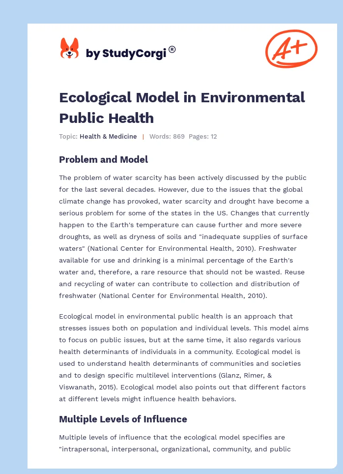 Ecological Model in Environmental Public Health. Page 1