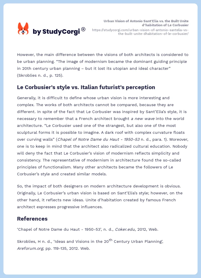 Urban Vision of Antonio Sant'Elia vs. the Built Unite d’habitation of Le Corbusier. Page 2