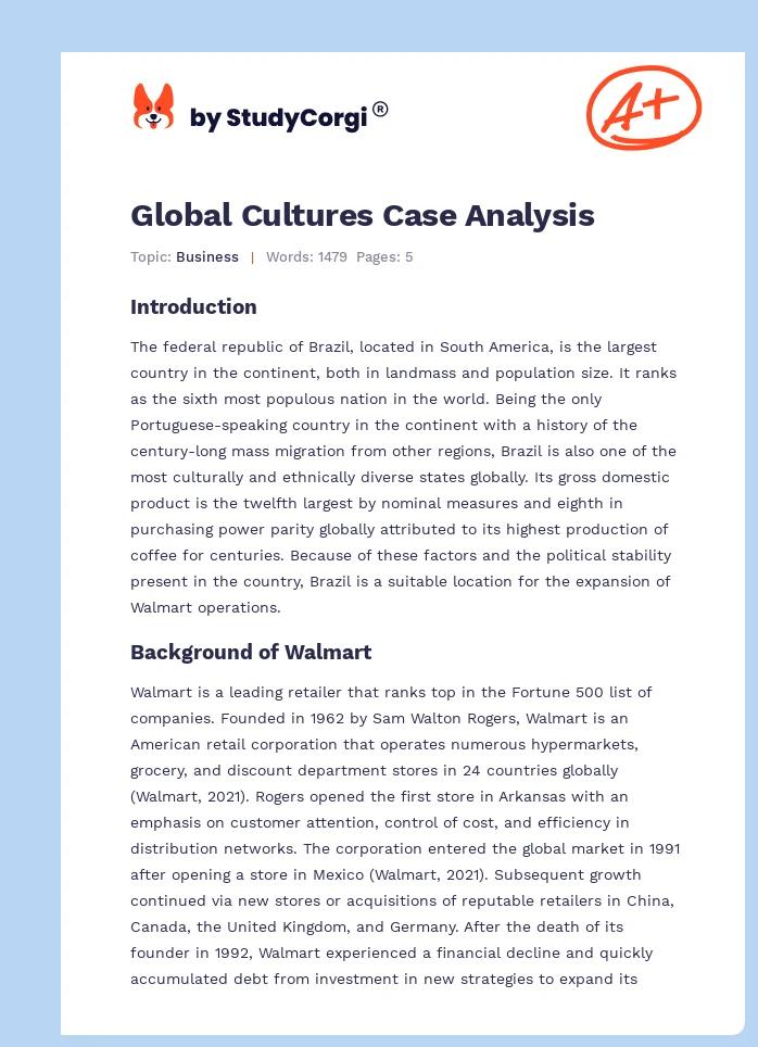 Global Cultures Case Analysis. Page 1