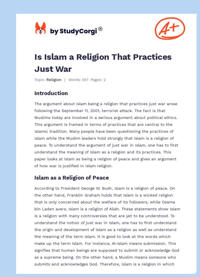 Is Islam a Religion That Practices Just War. Page 1