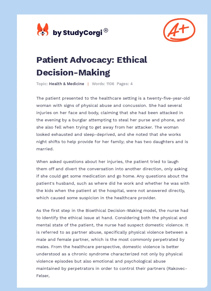 Patient Advocacy: Ethical Decision-Making. Page 1
