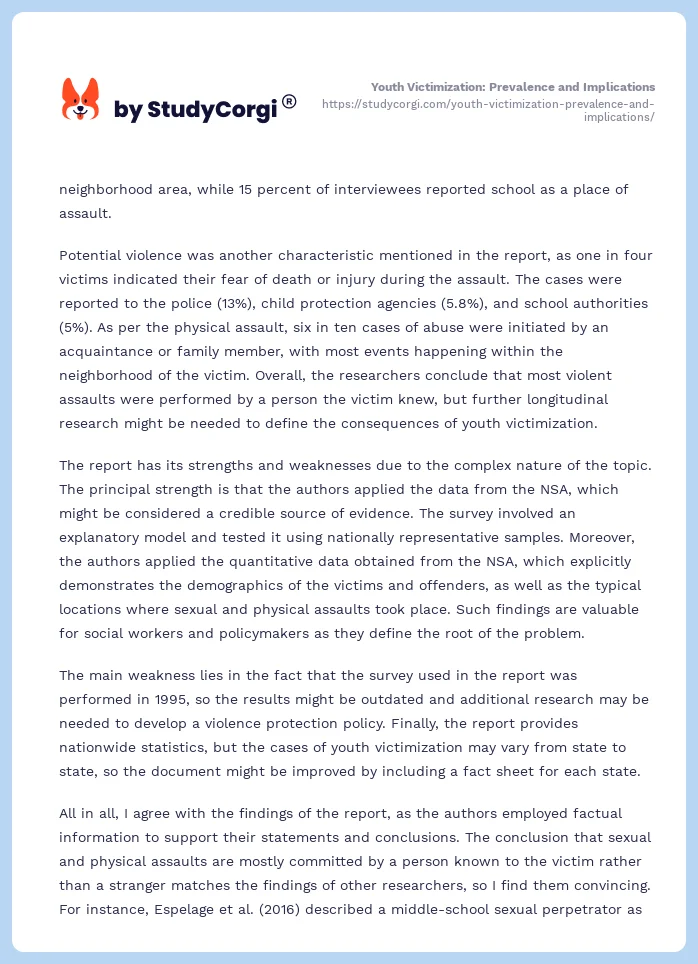 Youth Victimization: Prevalence and Implications. Page 2