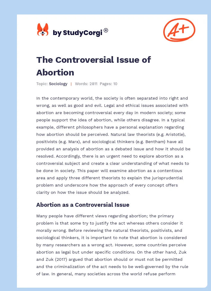 The Controversial Issue of Abortion. Page 1