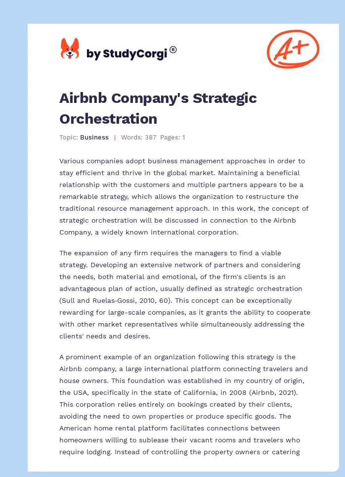 Airbnb Company's Strategic Orchestration. Page 1