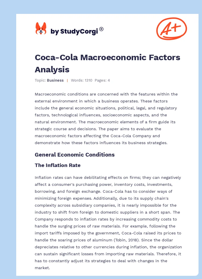Coca-Cola Macroeconomic Factors Analysis. Page 1