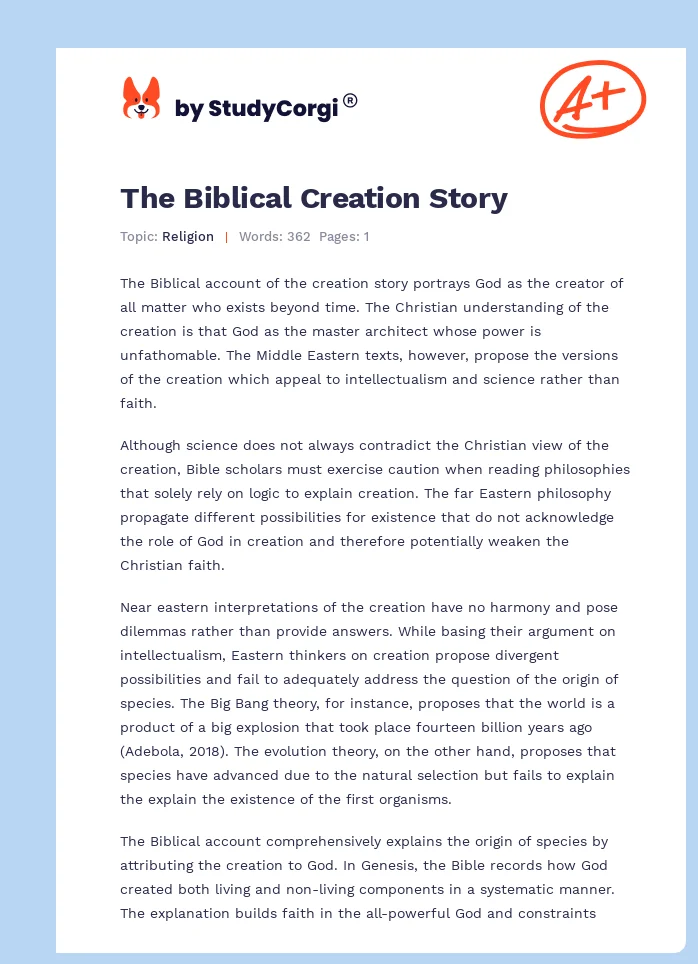 The Biblical Creation Story. Page 1