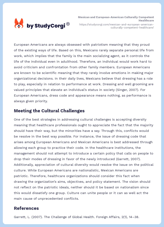 Mexican and European-American Culturally Competent Healthcare. Page 2