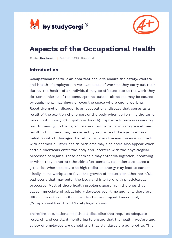 Aspects of the Occupational Health. Page 1