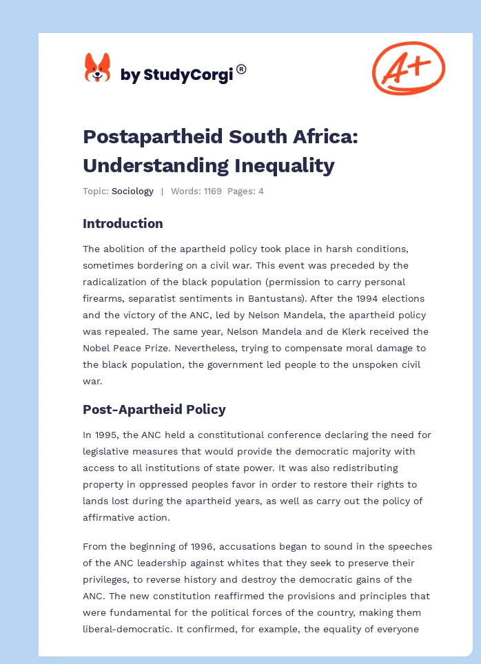 Postapartheid South Africa: Understanding Inequality. Page 1