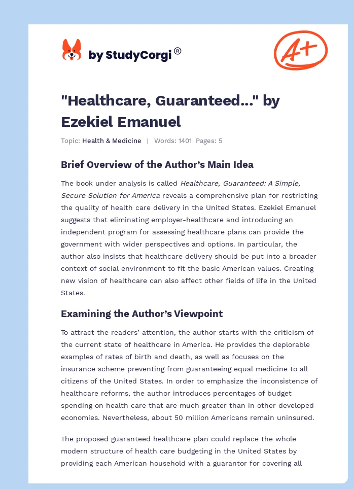 "Healthcare, Guaranteed..." by Ezekiel Emanuel. Page 1