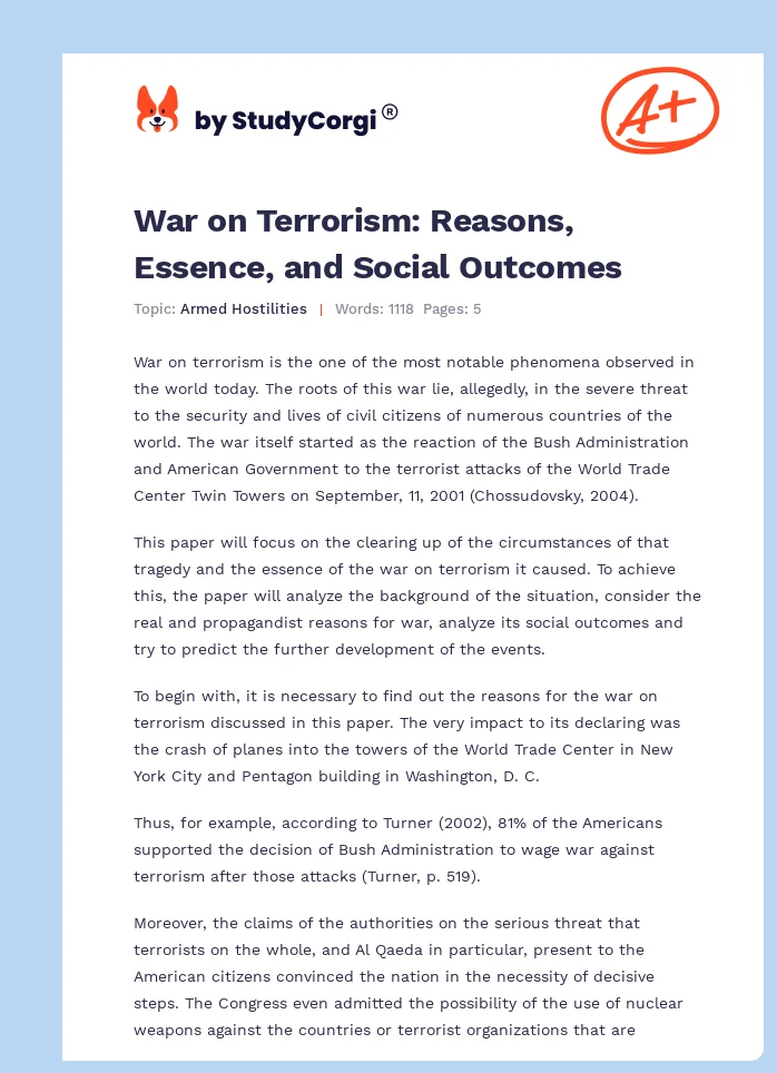 War on Terrorism: Reasons, Essence, and Social Outcomes. Page 1