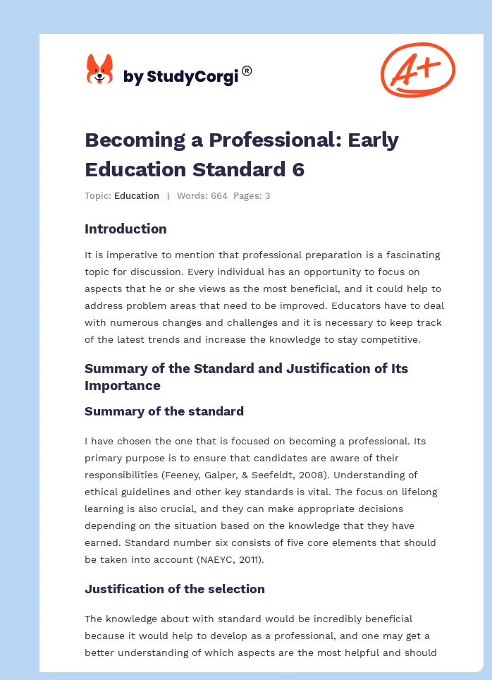 Becoming a Professional: Early Education Standard 6. Page 1