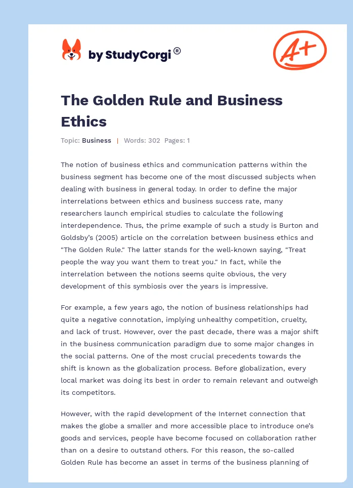 The Golden Rule and Business Ethics. Page 1
