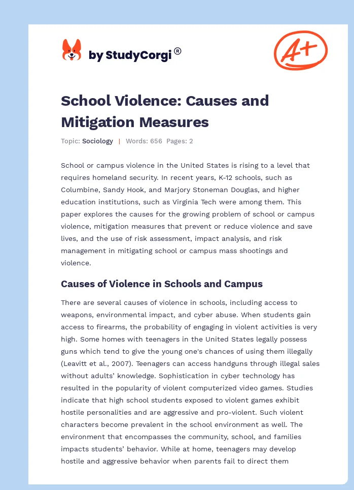 School Violence: Causes and Mitigation Measures. Page 1