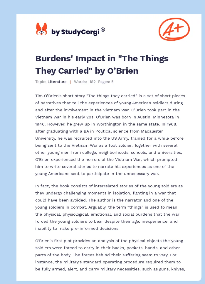 Burdens' Impact in "The Things They Carried" by O’Brien. Page 1