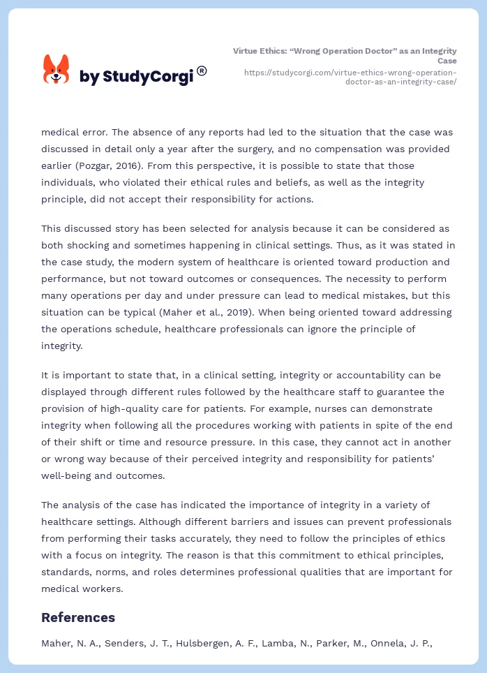 Virtue Ethics: “Wrong Operation Doctor” as an Integrity Case. Page 2