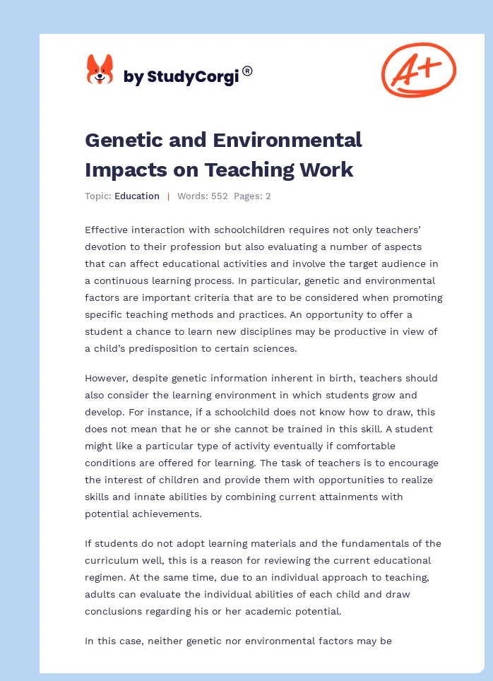 Genetic and Environmental Impacts on Teaching Work. Page 1