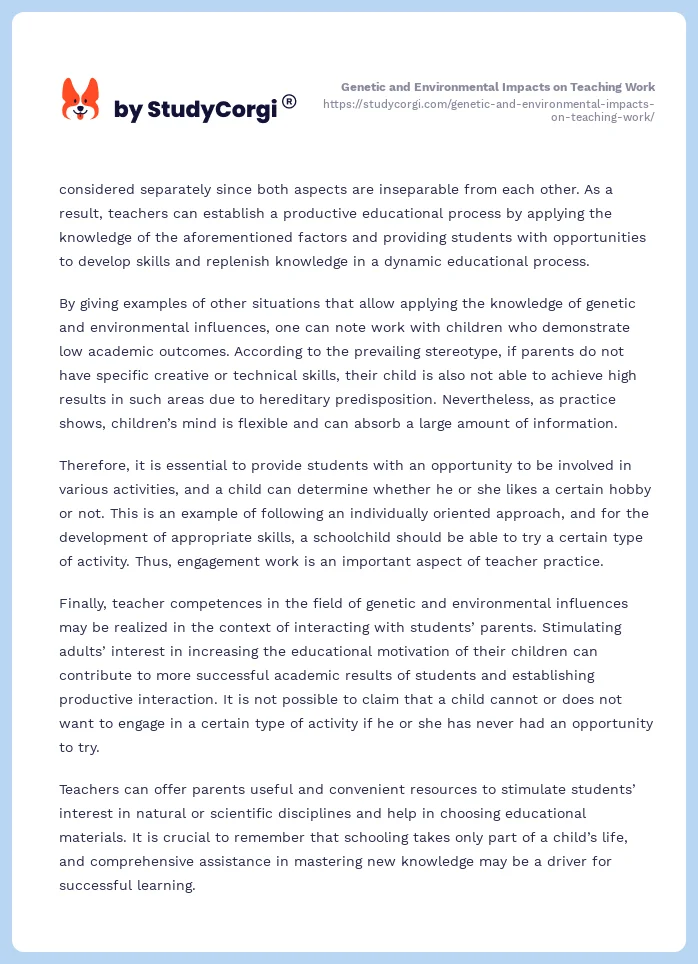 Genetic and Environmental Impacts on Teaching Work. Page 2