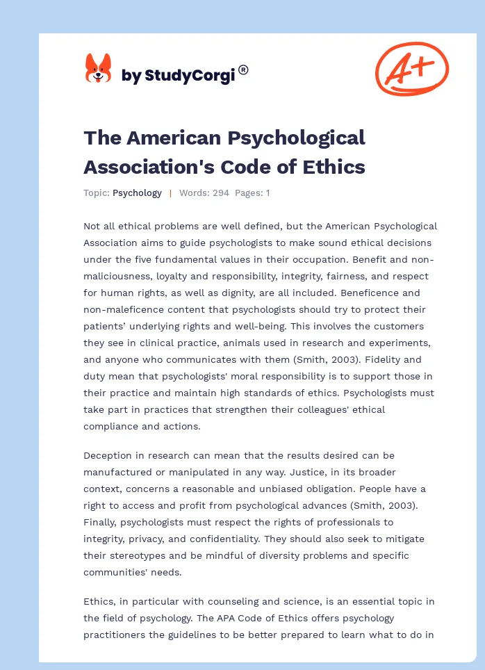 The American Psychological Association's Code of Ethics. Page 1