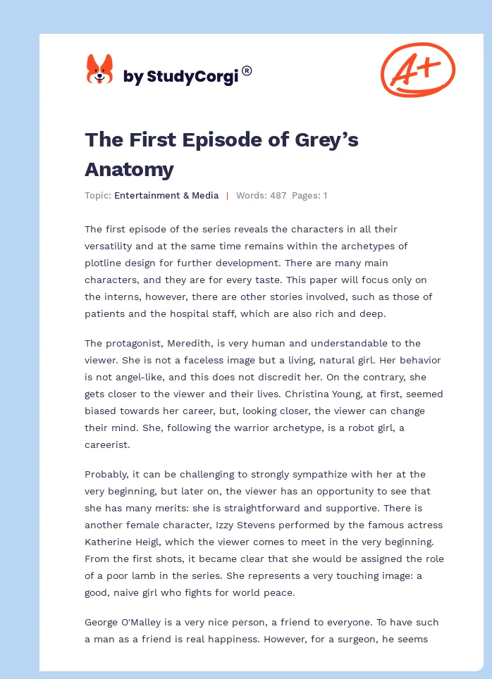 The First Episode of Grey’s Anatomy. Page 1