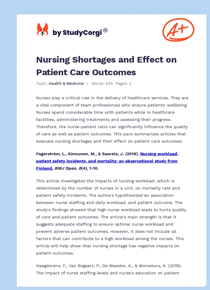Nursing Shortages and Effect on Patient Care Outcomes. Page 1