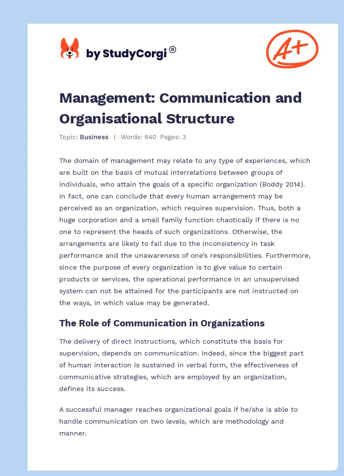 Management: Communication and Organisational Structure. Page 1