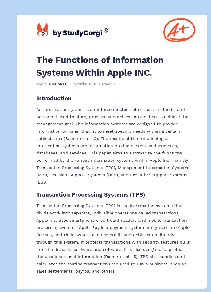 The Functions of Information Systems Within Apple INC.. Page 1