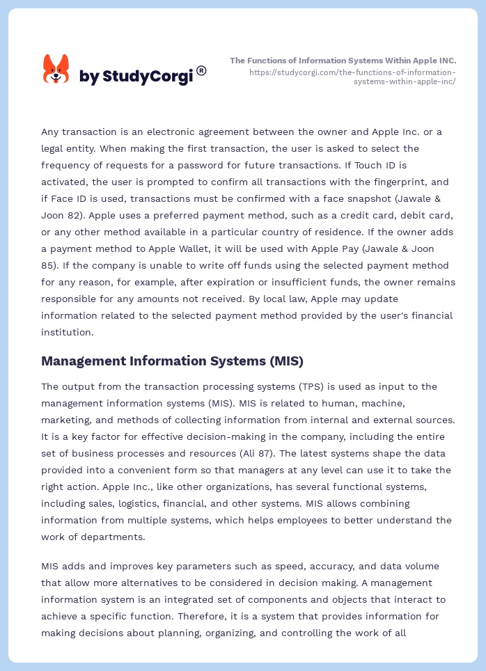The Functions of Information Systems Within Apple INC.. Page 2