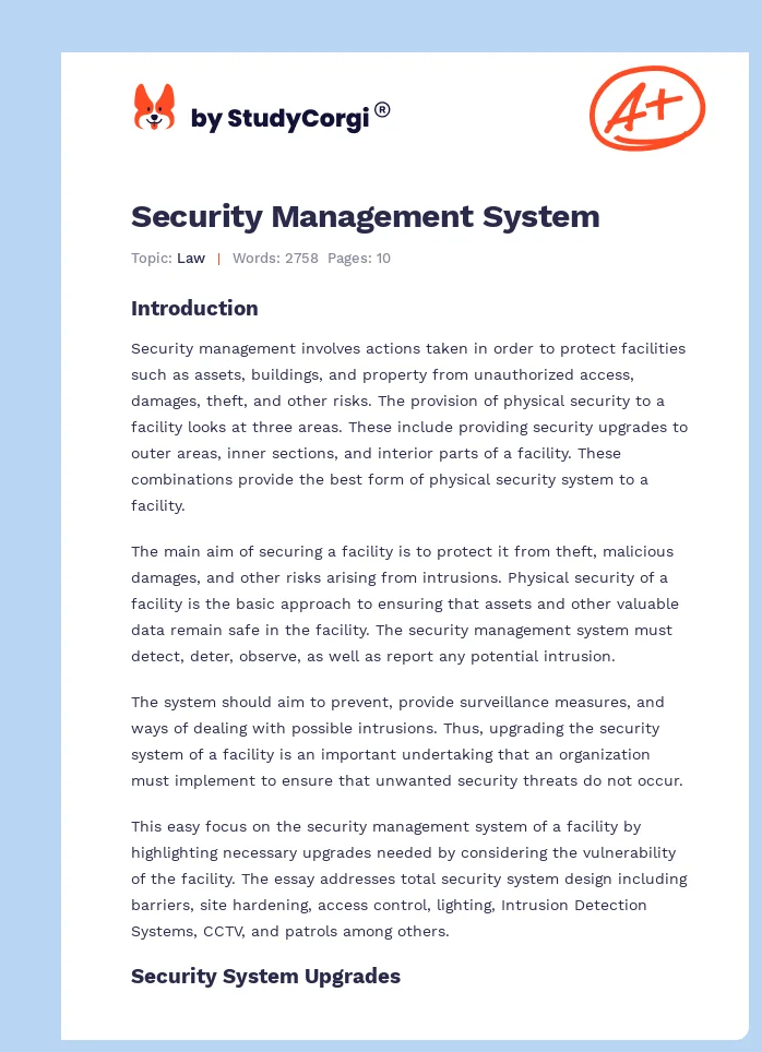 Security Management System. Page 1