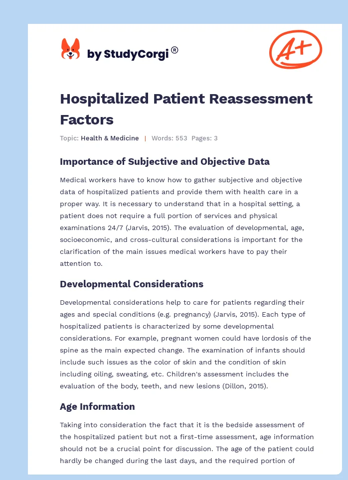 Hospitalized Patient Reassessment Factors. Page 1