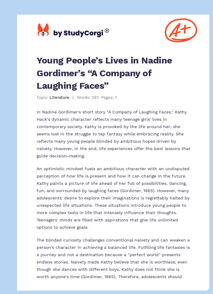 Young People’s Lives in Nadine Gordimer’s “A Company of Laughing Faces”. Page 1