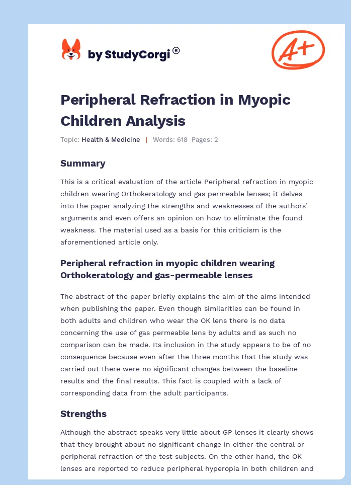 Peripheral Refraction in Myopic Children Analysis. Page 1