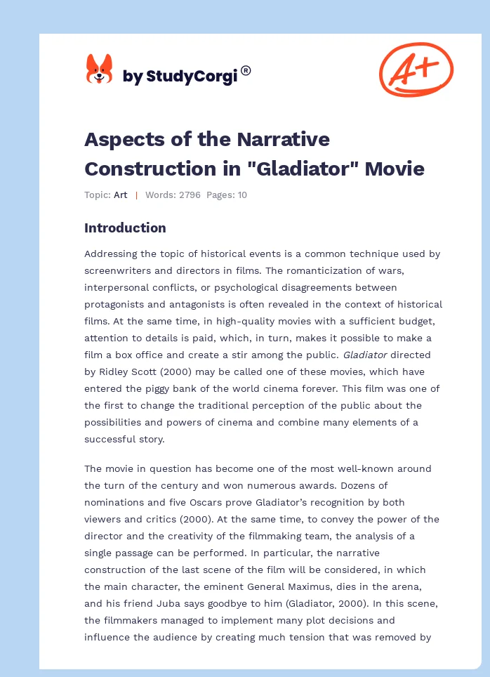 Aspects of the Narrative Construction in "Gladiator" Movie. Page 1