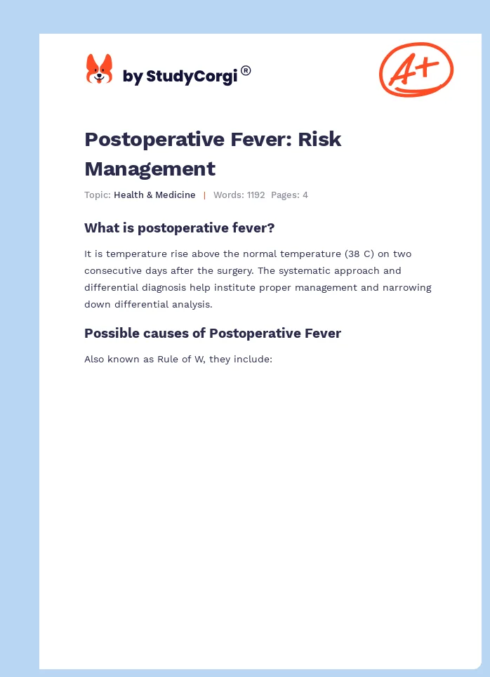 Postoperative Fever: Risk Management. Page 1