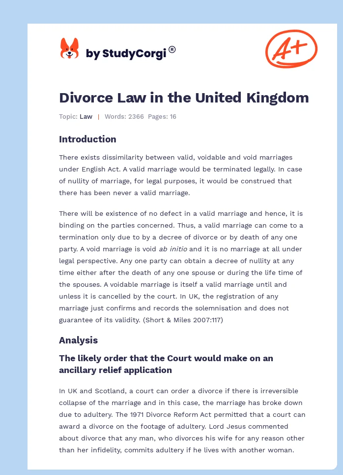 Divorce Law in the United Kingdom. Page 1