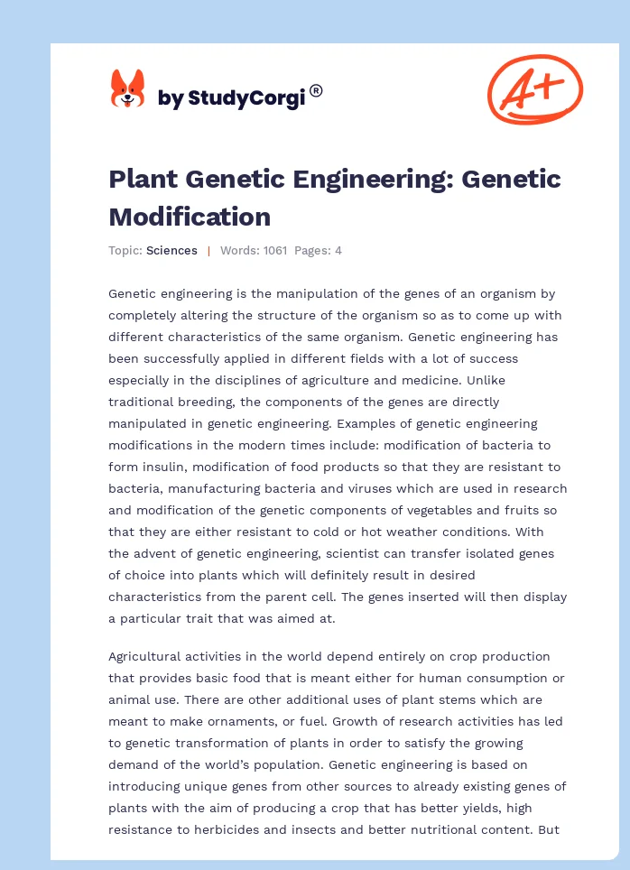 Plant Genetic Engineering: Genetic Modification. Page 1