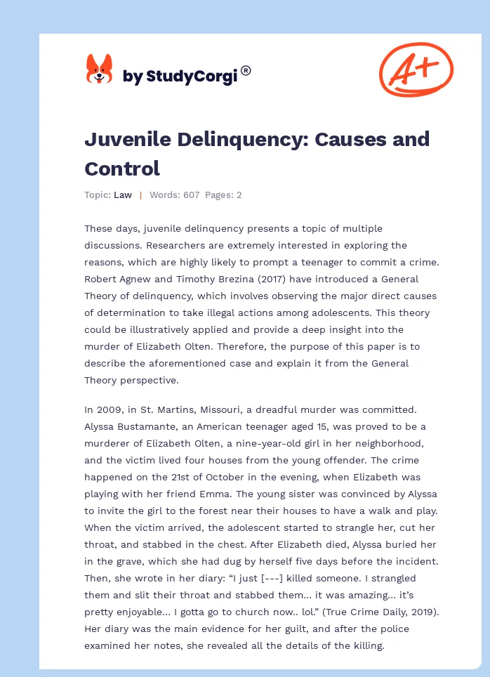 Juvenile Delinquency: Causes and Control. Page 1