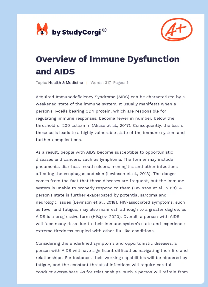 Overview of Immune Dysfunction and AIDS. Page 1