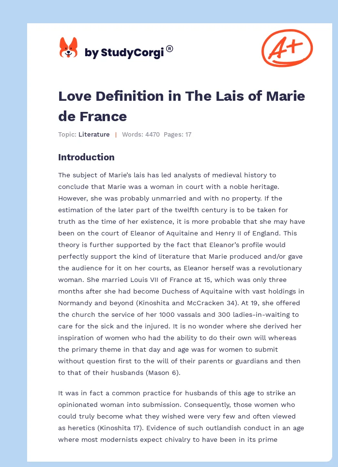 Love Definition in The Lais of Marie de France. Page 1