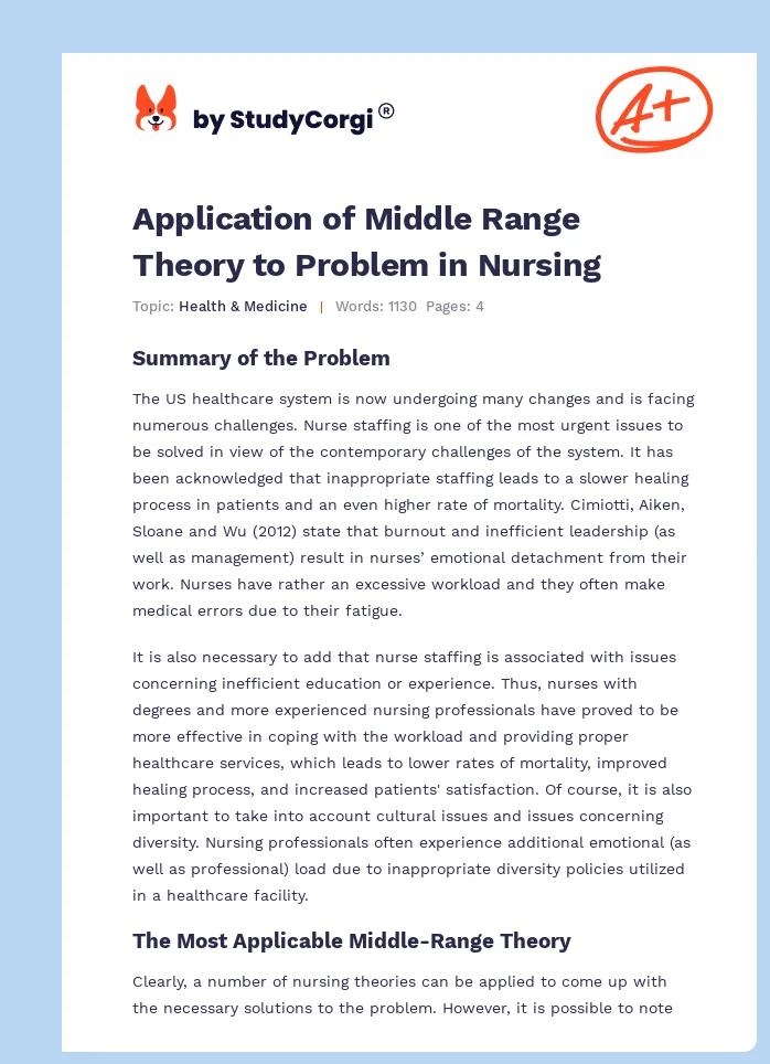 Application of Middle Range Theory to Problem in Nursing. Page 1
