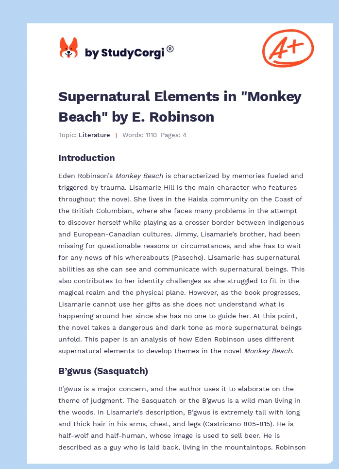 Supernatural Elements in "Monkey Beach" by E. Robinson. Page 1