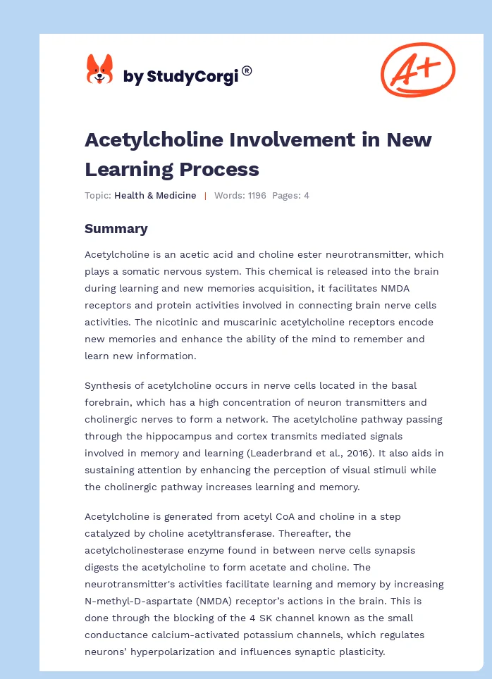 Acetylcholine Involvement in New Learning Process. Page 1