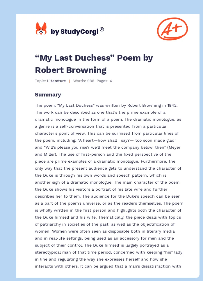 “My Last Duchess” Poem by Robert Browning. Page 1
