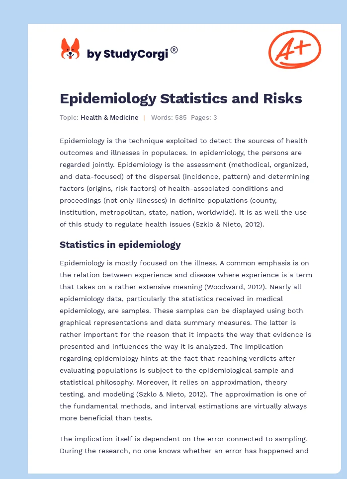 Epidemiology Statistics and Risks. Page 1